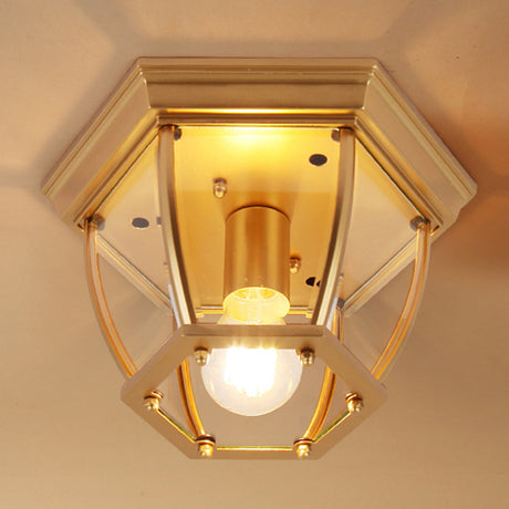 Colonial Style Glass Shade Ceiling Light - Polyhedron Flush-Mount For Bedroom