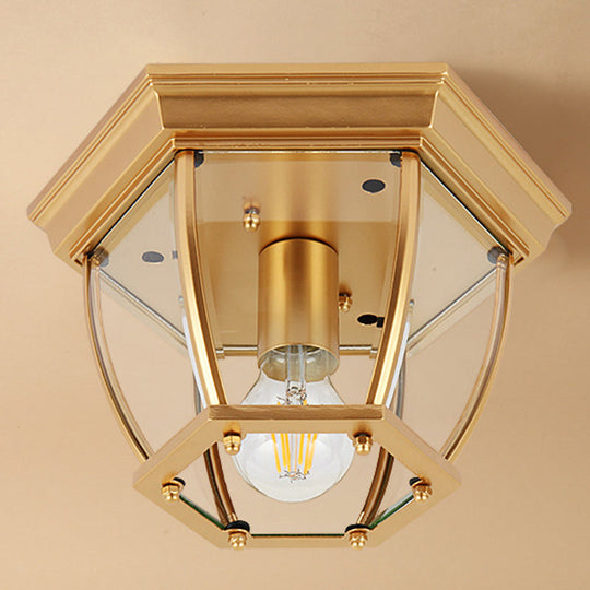 Colonial Style Glass Shade Ceiling Light - Polyhedron Flush - Mount For Bedroom