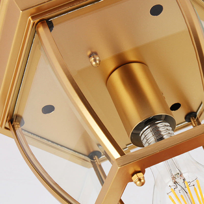 Colonial Style Glass Shade Ceiling Light - Polyhedron Flush - Mount For Bedroom