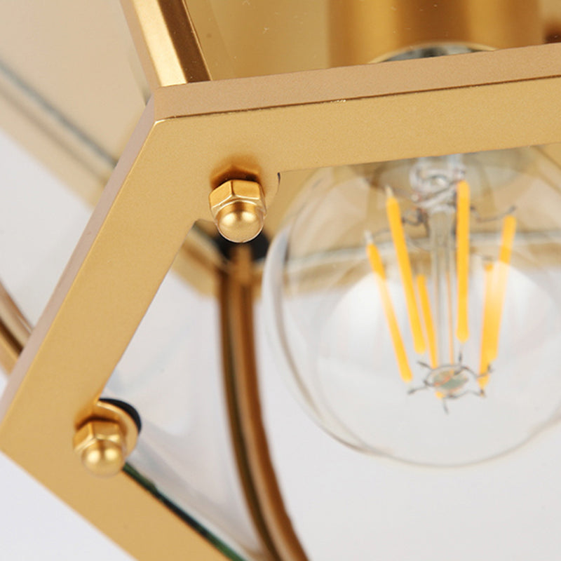 Colonial Style Glass Shade Ceiling Light - Polyhedron Flush - Mount For Bedroom