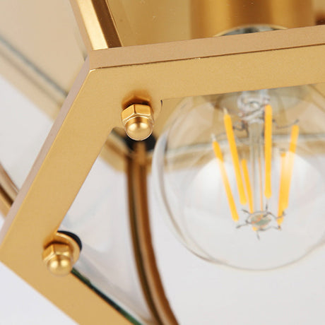 Colonial Style Glass Shade Ceiling Light - Polyhedron Flush-Mount For Bedroom