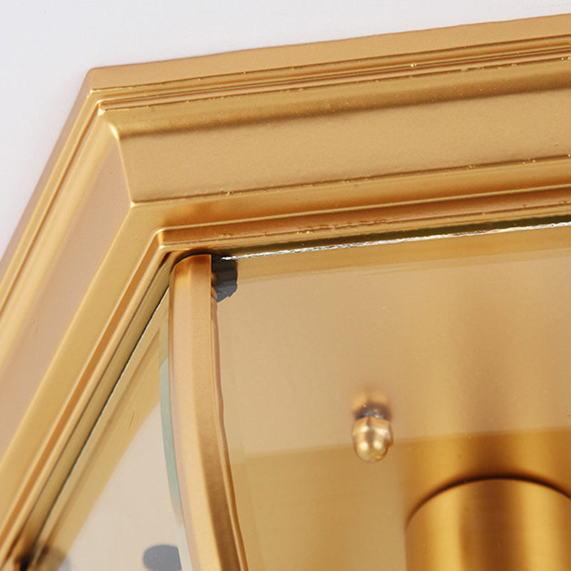 Colonial Style Glass Shade Ceiling Light - Polyhedron Flush - Mount For Bedroom