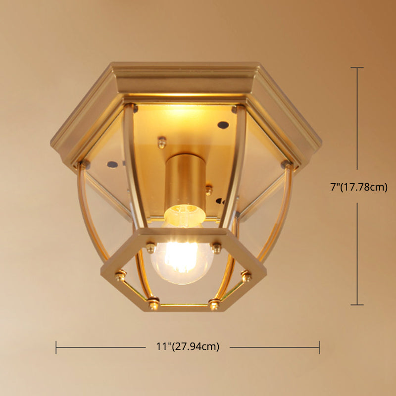 Colonial Style Glass Shade Ceiling Light - Polyhedron Flush - Mount For Bedroom