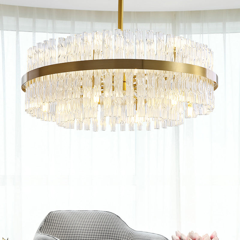 Gold Crystal Drum Chandelier - Postmodern Fluted Design For Elegant Illumination 8 Lights
