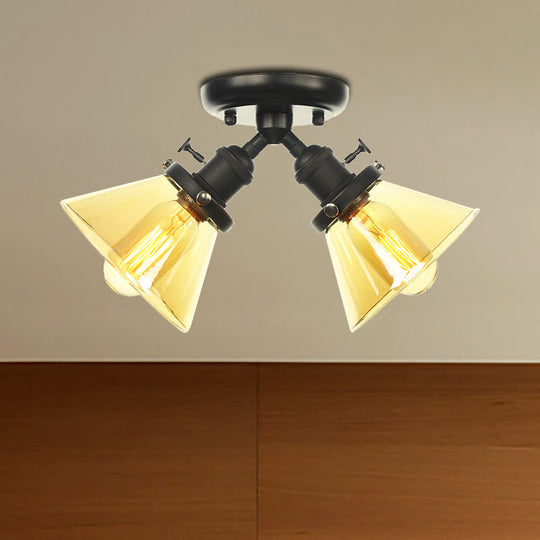 Vintage Style Restaurant Ceiling Light Fixture - 2 Heads Black/Bronze Semi Flush Mount -