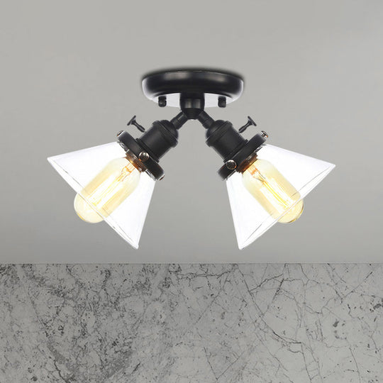 Vintage Style Restaurant Ceiling Light Fixture - 2 Heads Black/Bronze Semi Flush Mount -
