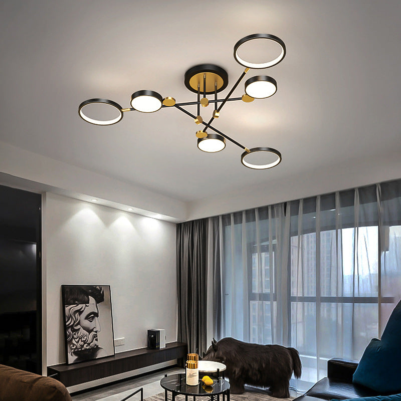 Modernist Metal Ring Chandelier Pendant Light With Hanging Cord - Perfect For Living Room
