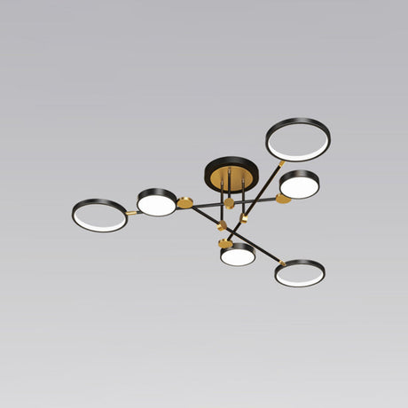 Modernist Metal Ring Chandelier Pendant Light With Hanging Cord - Perfect For Living Room 6 / Black