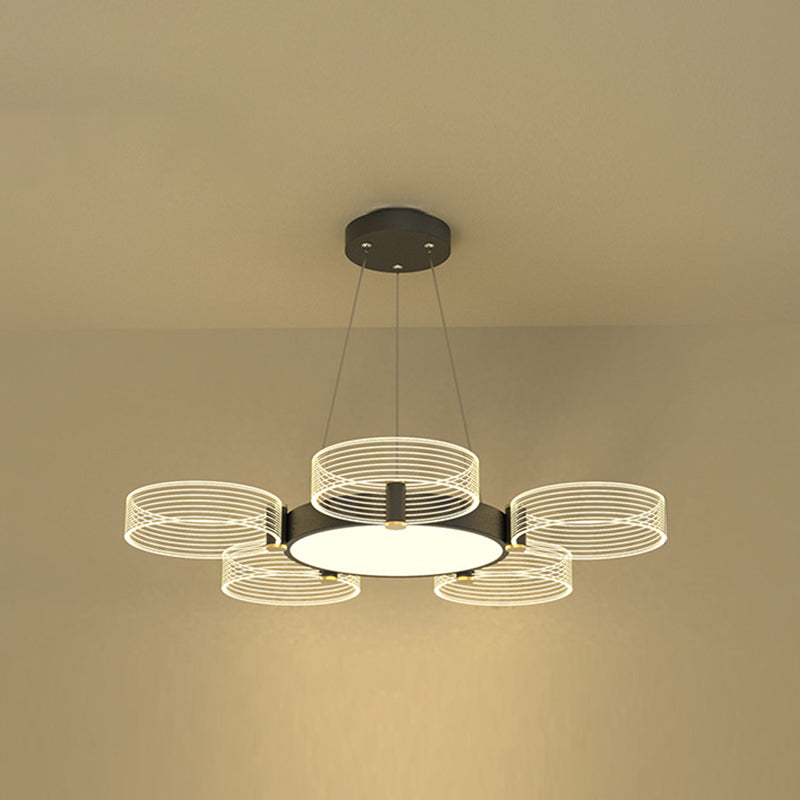 Modern Acrylic Circle Pendant Light For Living Room - Stylish Chandelier Ceiling Lighting 5 / Black