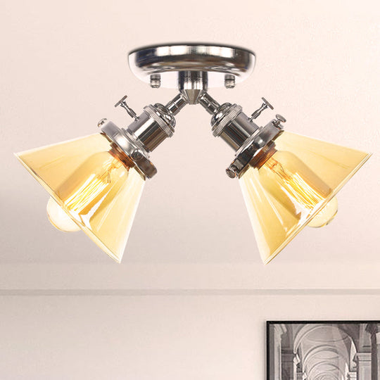 Vintage Style Restaurant Ceiling Light Fixture - 2 Heads Black/Bronze Semi Flush Mount -