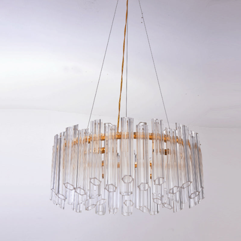 Modern Circular Chandelier: Ridged Clear Crystal 8 Heads Gold Hanging Light Fixture