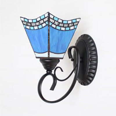 Scalloped Tiffany Stained Glass Wall Lamp - Multicolored Sky Blue/Beige/Blue-White 1 Head Fixture