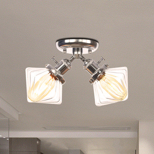 Diamond Amber/Clear Glass Semi Mount Farmhouse Light Fixture - 2 - Light Flush Black/Bronze Design