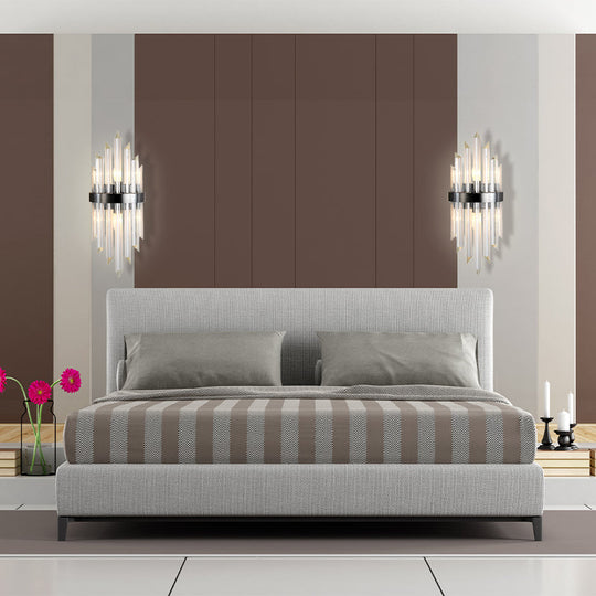 Postmodern Crystal Rod Sconce - 2 Head Half-Cylinder Wall Light For Living Room