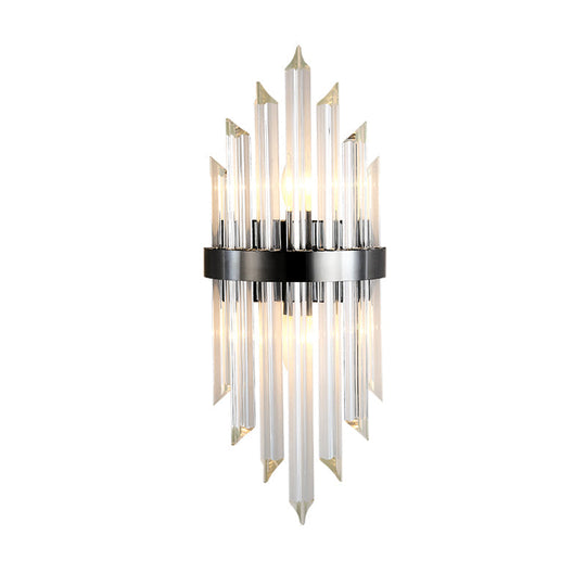 Postmodern Crystal Rod Sconce - 2 Head Half-Cylinder Wall Light For Living Room