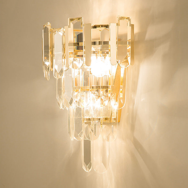 Modern 3-Headed Crystal Wall Sconce With Gold 4-Layer Mount