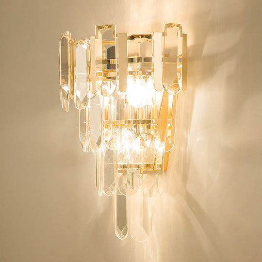 Modern 3-Headed Crystal Wall Sconce With Gold 4-Layer Mount