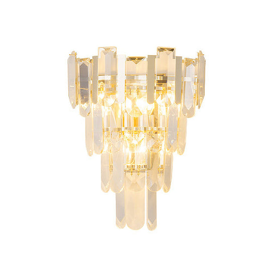 Modern 3-Headed Crystal Wall Sconce With Gold 4-Layer Mount