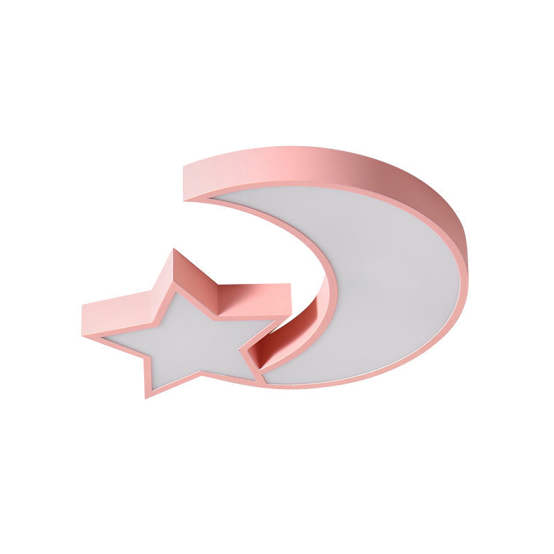 Kids Bedroom Led Ceiling Lamp - Metal Acrylic Flush Mount Light With Star & Moon Design