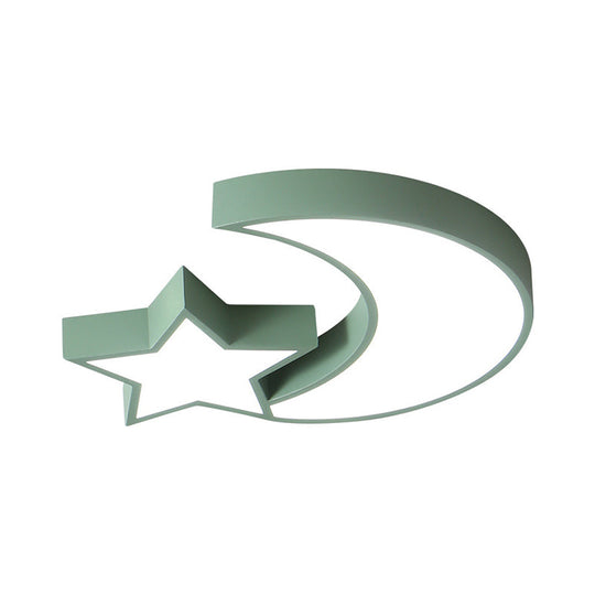 Kids Bedroom Led Ceiling Lamp - Metal Acrylic Flush Mount Light With Star & Moon Design