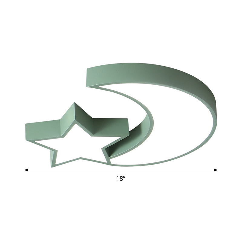 Kids Bedroom Led Ceiling Lamp - Metal Acrylic Flush Mount Light With Star & Moon Design