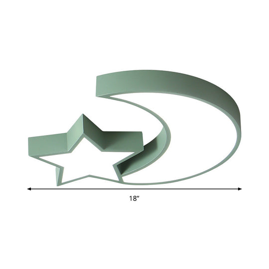 Kids Bedroom Led Ceiling Lamp - Metal Acrylic Flush Mount Light With Star & Moon Design