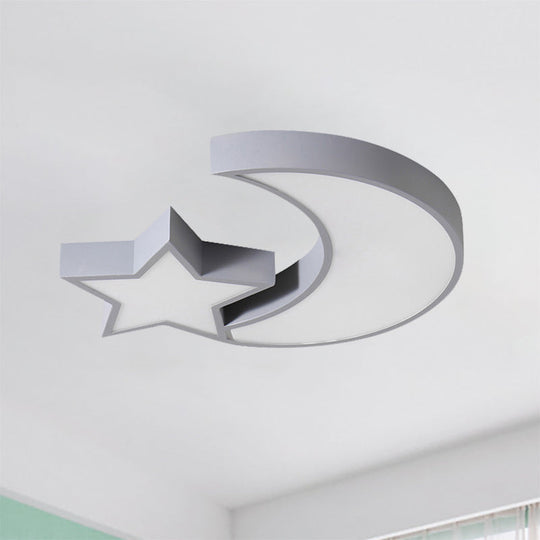 Kids Bedroom Led Ceiling Lamp - Metal Acrylic Flush Mount Light With Star & Moon Design