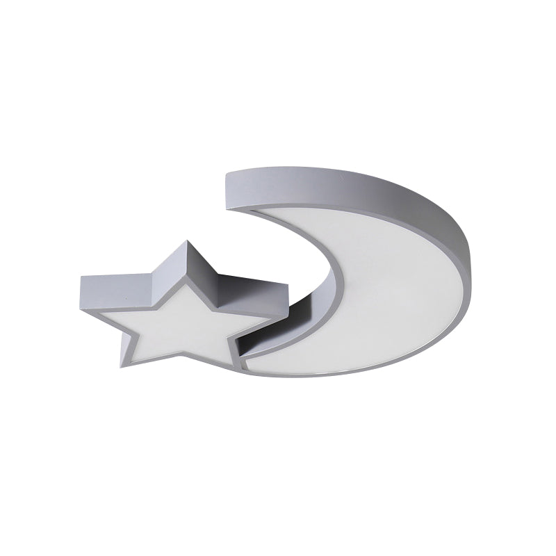 Kids Bedroom Led Ceiling Lamp - Metal Acrylic Flush Mount Light With Star & Moon Design