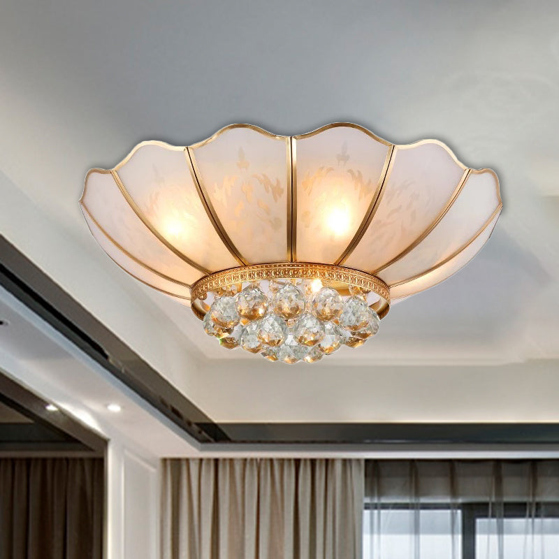 Traditional Gold Flared Flush Mount Ceiling Light With Crystal Accent 6 Lights And Beveled Glass