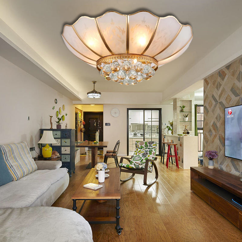 Traditional Gold Flared Flush Mount Ceiling Light With Crystal Accent 6 Lights And Beveled Glass