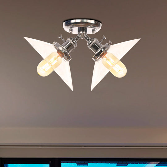 Industrial Style Clear Glass Semi Flush Mount Ceiling Light With 2 Lights For Conical Restaurants