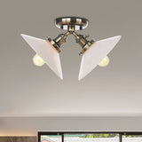Rustic Semi Flush Ceiling Light With Flared Iron Design And 2 Bulbs - Black/Bronze Finish