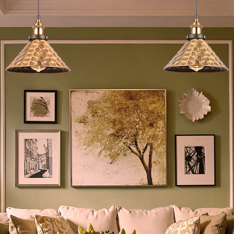 Industrial Style Barn Shade Metal Suspension Light - Adjustable Hanging Ceiling Fixture With Brass