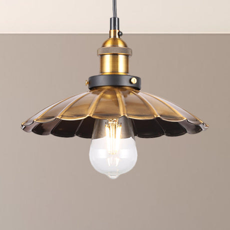 Industrial Style Barn Shade Metal Suspension Light - Adjustable Hanging Ceiling Fixture With Brass