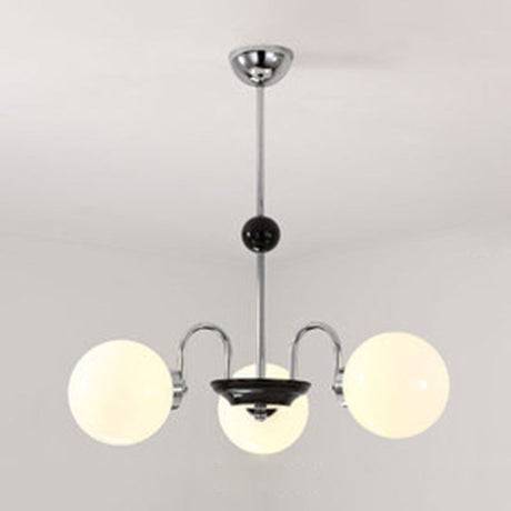 Modern White Glass Globe Chandelier For Bedroom Lighting 3 / Silver