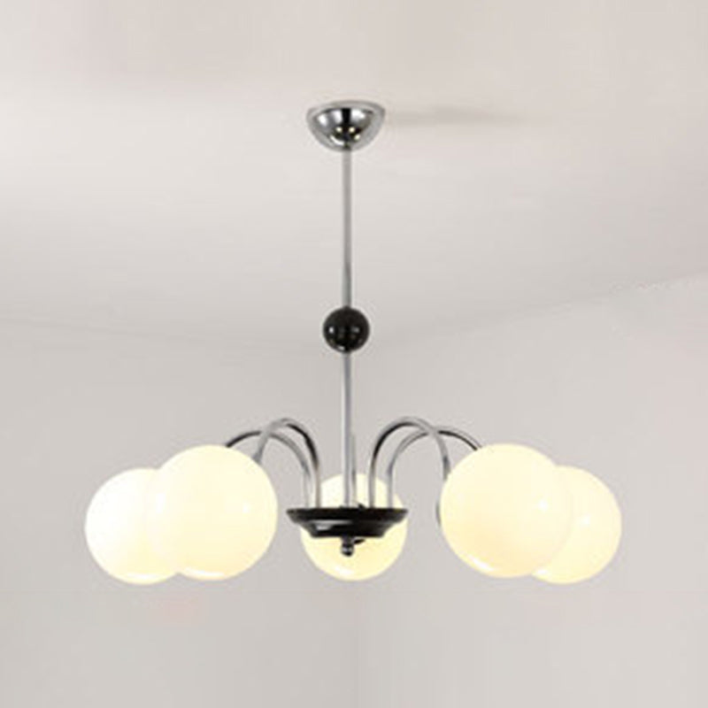 Modern White Glass Chandelier For Bedroom Lighting 5 / Silver