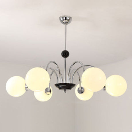 Modern White Glass Globe Chandelier For Bedroom Lighting 8 / Silver