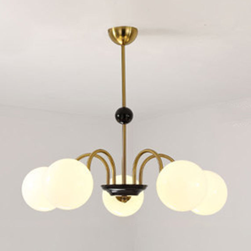 Modern White Glass Globe Chandelier For Bedroom Lighting 5 / Gold