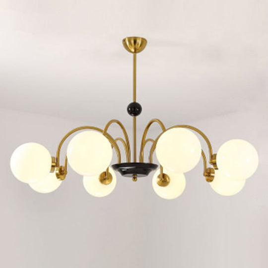 Modern White Glass Globe Chandelier For Bedroom Lighting 8 / Gold