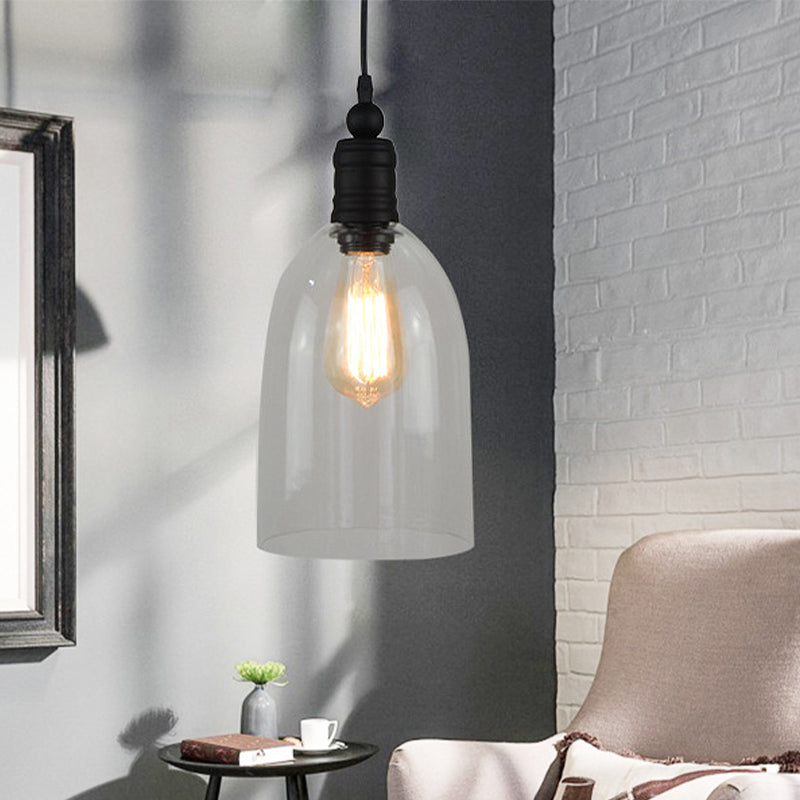 Modern Clear Glass Dome Pendant Light Fixture - Single Head Black Ceiling Lamp