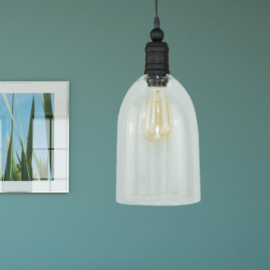 Modern Black Pendant Ceiling Light - Clear Glass Elongated Dome Design