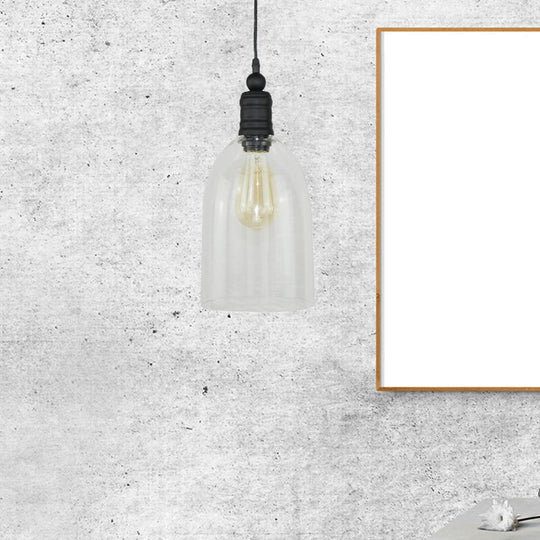 Modern Black Pendant Ceiling Light - Clear Glass Elongated Dome Design