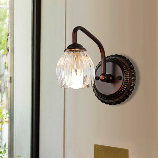 Vintage Clear Textured Glass Flower Wall Lamp - Copper Make-Up Lighting (2/3/4 Lights)