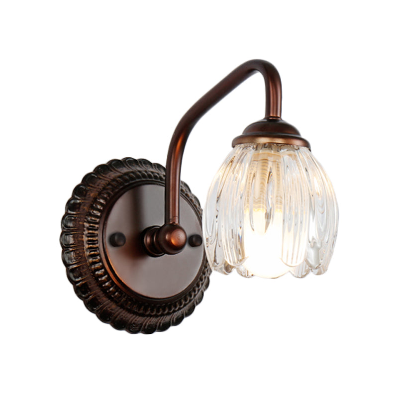 Vintage Clear Textured Glass Flower Wall Lamp - Copper Make-Up Lighting (2/3/4 Lights)