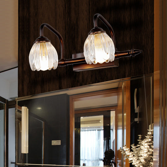 Vintage Clear Textured Glass Flower Wall Lamp - Copper Make-Up Lighting (2/3/4 Lights)