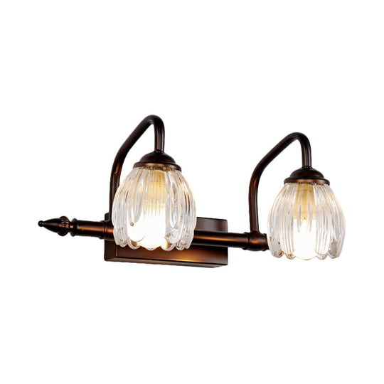 Vintage Clear Textured Glass Flower Wall Lamp - Copper Make-Up Lighting (2/3/4 Lights)