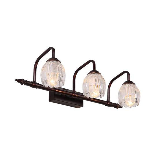 Vintage Clear Textured Glass Flower Wall Lamp - Copper Make-Up Lighting (2/3/4 Lights)