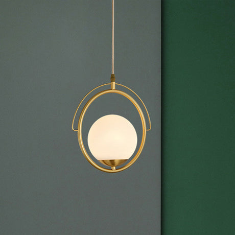Postmodern Brass Pendant Light With Globe Shade - One Head