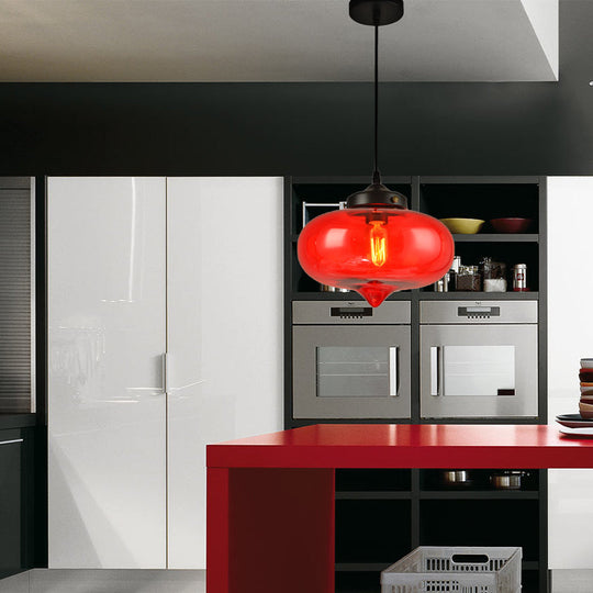 Modern Onion Pendant Light In Gray/Red/Yellow Glass For Restaurant Ceiling Fixture