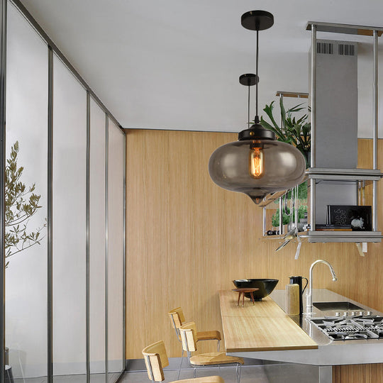 Modern Onion Pendant Light – Gray/Red/Yellow Glass Ceiling Fixture For Restaurants